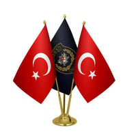 Masa Üstü Polis Özel Harekat Bayrağı Türk Bayrağı Üçlü Pirinç Direk Masa Bayrak Seti