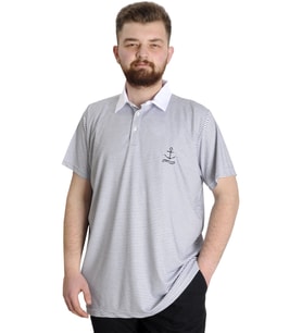 Mode XL Büyük Beden Erkek T-shirt Polo Yaka Çizgili KAGI 23340 Antramelanj