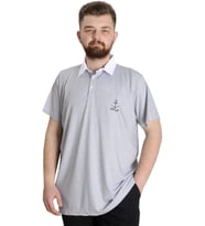 Mode XL Büyük Beden Erkek T-shirt Polo Yaka Çizgili KAGI 23340 Antramelanj