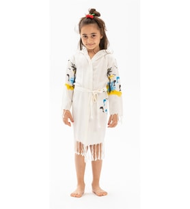 Bambu Baskılı Güneş Desen Çocuk Bornoz Krem Krm
