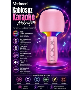 Çocuk Ve Yetişkin Karaoke Mikrofonu Kablosuz Rgb Ambiyans Işığı Ses Değiştirme Modlu Hoparlör