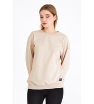 Kadın Bej Basic Bisiklet Yaka Regular Fit Rahat Sweatshirt