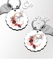 Kişiye Özel C Harfi Flowers Tasarım HDF Dalgalı Anahtarlık (Beyaz)