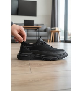 Enoch Hakiki Deri Siyah Süvet Erkek Sneaker Ayakkabı Ortopedik Taban