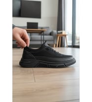 Enoch Hakiki Deri Siyah Süvet Erkek Sneaker Ayakkabı Ortopedik Taban