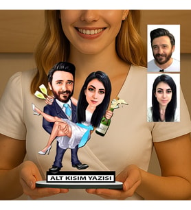 KİŞİYE ÖZEL SEVGİLİLER GÜNÜ HEDİYESİ GELİN DAMAT KARİKATÜR BİBLO FN38