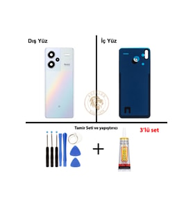 Uyumlu Xiaomi Redmi Note 13 Pro Plus 5G - Lensli Mistik Gümüş Arka Pil Kapağı + Yapıştırıcı ve Vida Seti