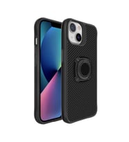 Apple iPhone 13 Kılıf Yüzüklü Karbon Fiber Tasarım Manyetik Silikon (Siyah)