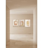 Nötr Tonlarda Minimalist Soyut Geometrik ve Kemer Motifli 3’lü Ahşap Çerçeveli Tablo Seti