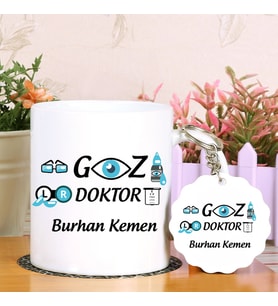 Göz Doktoruna Özel  Kupa Bardak ve Anahtarlık Hediye Seti (Model 1)