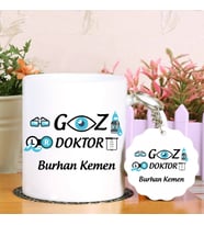 Göz Doktoruna Özel  Kupa Bardak ve Anahtarlık Hediye Seti (Model 1)