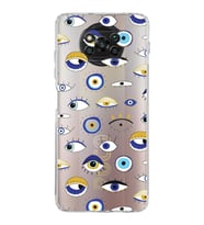 PrintiFy Xiaomi Poco X3 Pro ile Uyumlu 1mm Slim Fit Nazar Boncuğu 2 Baskılı Şeffaf  Kılıf