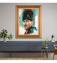Altın Varaklı Çerçeveli Paspartulu Atatürk Tablo TR1037 (Gold)