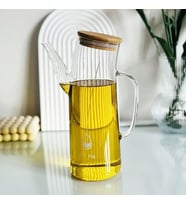 Bambu Kapklı Borosilikat Cam Yağlık & Sirkelik – 1 Litre Isıya Dayanıklı & Sızdırmaz Tasarım Bambu Kapaklı Şeffaf Cam Yağdanlık – 1000ml