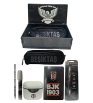 Beşiktaş Orjinal Lisanslı Beyaz Air Kalemtraş Ahşap Kutulu 6'lı Kırtasiye Seti (Siyah-Gri)