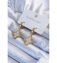 Çelik Gold Renk Zirkon Taşlı Çiçek Model Kadın Küpe