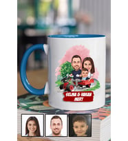 Üç Kişilik Aileye Özel Karikatürlü Mavi Kupa Bardak
