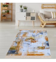 Batik Desenli Renk Geçişli Dijital Baskı Yıkanabilir Kaymaz Taban Leke Tutmaz Salon Halı Yolluk (Krem)