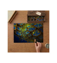 Mavi Sarı Çiçekler Tasarımı 240 parça Ahşap Puzzle Ahşap Kutuda MP06979