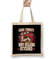God First Bodybuilding Second Religious Lifting Bez Çanta Uzun Saplı