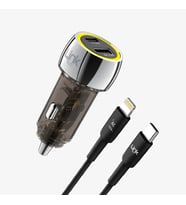 C438 Şeffaf 55W Çift PD (30W) & QC (25W) Tip-C→Lightning Kablolu (Siyah)