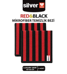 Luxury Serisi 2’li Kırmızı Siyah İri Çizgili Mikrofiber Temizlik Bezi 40x40 cm Süper Emici İz Bırakmaz
