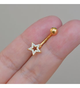 Heppii Yıldızlı Göbek Piercingi Çelik Gold Renkli Minimal (Çok Renkli)