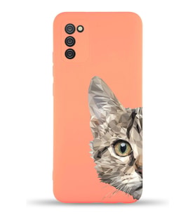 Samsung Galaxy A02s Uyumlu Lansman Kılıf Catface Tasarımlı İçi Kadife Kapak-Turuncu (Şeffaf)