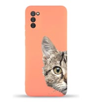 Samsung Galaxy A02s Uyumlu Lansman Kılıf Catface Tasarımlı İçi Kadife Kapak-Turuncu (Şeffaf)