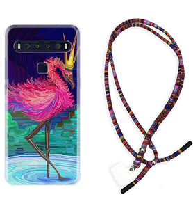 TCL 10L 10 Plus 10SE 20E 20SE 30 L7 Kılıf Boyun Asklı Rasta Silikon Queen Flamingo 1748