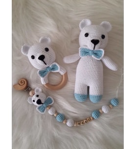 Sevimli Ayıcık Yeni Doğan Seti Amigurumi Organik Oyuncak