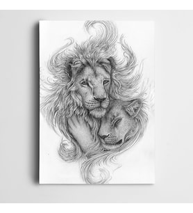 Aslan Çizim Sevgililer Kanvas Tablo