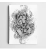 Aslan Çizim Sevgililer Kanvas Tablo