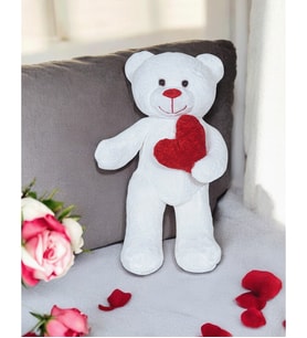 Kalpli Peluş Ayıcık - Sevgiliye Çok Özel Kalpli Hediye Peluş Ayıcık (Beyaz)