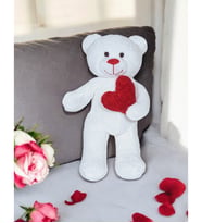 Kalpli Peluş Ayıcık - Sevgiliye Çok Özel Kalpli Hediye Peluş Ayıcık (Beyaz)