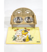 Pikas Pati Mama Kabı 2 Kaseli Kedi Köpek Suluk Mamalık Ve Paspas Seti Oval (209 - Açık Ton)