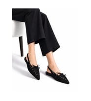 Kadın Süet Bağcıklı Slingback Babet Sivri Burun Arkası Açık Günlük Ayakkabı
