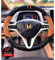 Honda Civic FD6 Dikme Direksiyon Kılıfı Delikli Deri Parlak Siyah Taba Detay Çift Yüzük ve Dikiş 2006-2012