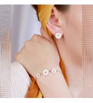 Else Silver 925 Ayar Gümüş Papatya Küpe Bileklik Kombin
