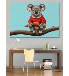 Koala  Ağaç Dalında Dekoratif Kanvas - Mdf Ahşap Tablo