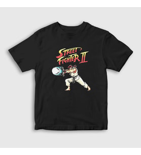 Presmono Unisex Çocuk Siyah Ryu Hadouken Street Fighter T-Shirt 411189tt