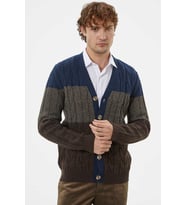 Blok Renk Geçişli Triko Hırka - Kahve (Kahverengi)