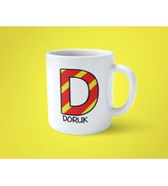 Sarı Kırmızı D Baş Harfli İsimli Baskılı Kupa Bardak