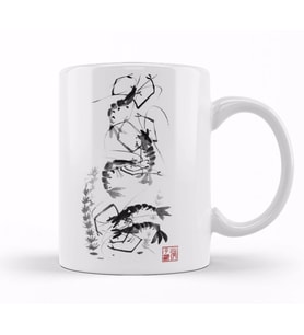 Traditional Chinese Painting Shrimp Gathering Kupa Bardak Porselen