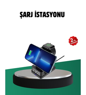 Kablosuz Şarjlı Dijital Masa Saati – 3 Parlaklık Seviyeli LED, Hızlı Şarj, Apple Uyumlu