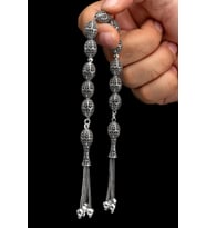 Sertifikalı Erkek Gümüş Tespih 10x13.5mm 29Gr Arpa Kesim Gümüş Zaza Tesbih (405)