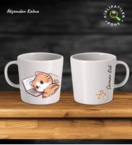 KirliPatiler Taş Kupa Fincan Üzeri Çalışan Kedi Baskılı (Model 6)