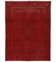 Kırmızı Halı Bej Tonlu Klasik Çiçek Desenli El Dokuma Salon Halısı Eskitme Stil Vintage