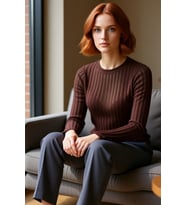 Kadın Fitted Bisiklet Yaka Uzun Kollu Triko Görünümlü Örme Bluz Günlük Kullanım İçin Cool Ve Comfort