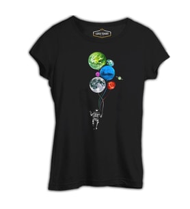 Gezegenler - Astronot Siyah Kadın Tshirt